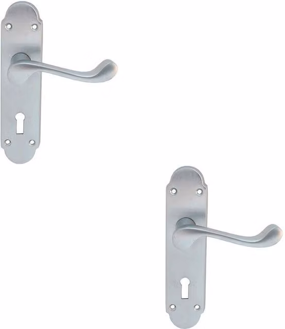 Loops 2x Pair Victorian Upturned Handle on Lock Backplate in Satin Chrome, 170 x 42 mm