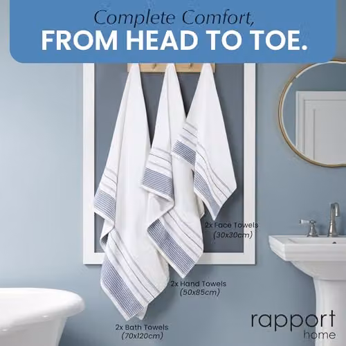 Rapport Home Dakota Stripe 6-Piece Cotton Towel Bale in Blue and White – 2