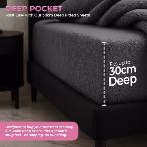 Snug City Teddy Fleece Extra Deep Fitted Sheet, Grey, Double, W/D/H: 140 x 200 x 30 cm – 3
