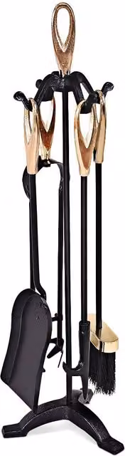 Costway 5 Piece Wrought Iron Fireplace Companion Set with Tongs and Shovel in Black – 1