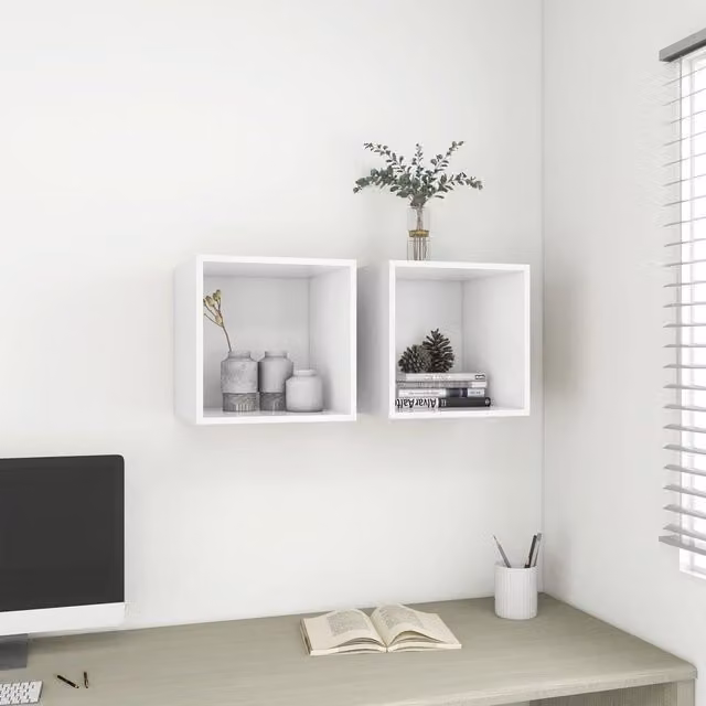 Berkfield Home Wall Cabinets 2 Piece Set in White MDF, W/D/H: 37 x 37 x 37 cm