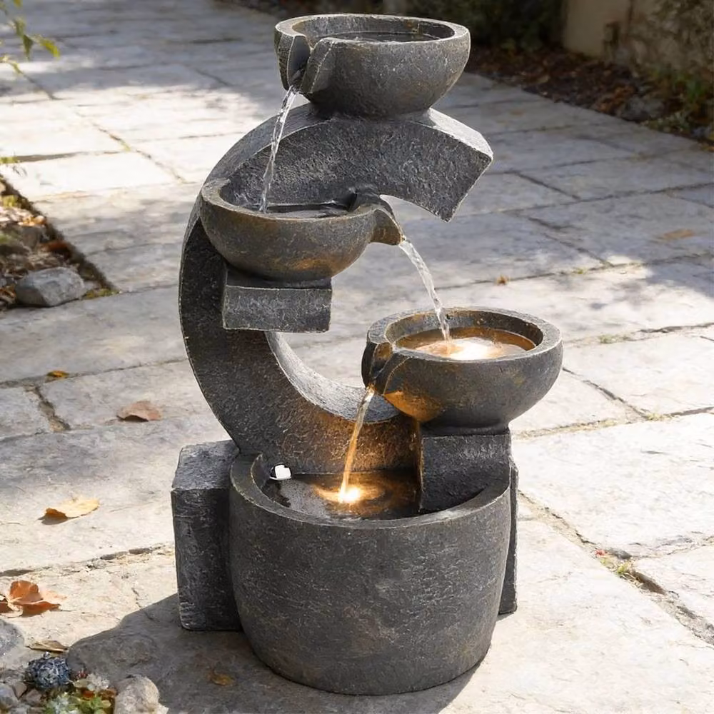 FLAVORA 4 Tier LED Cascading Water Feature in Grey – 5