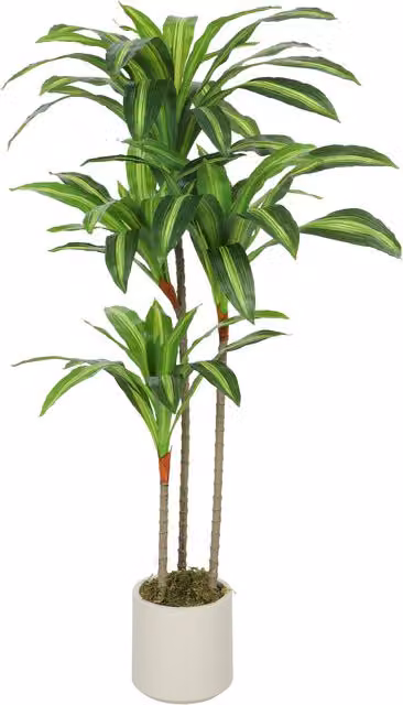 HOMCOM 120cm Artificial Dracaena Tree with Bendable Trunks in Green and White