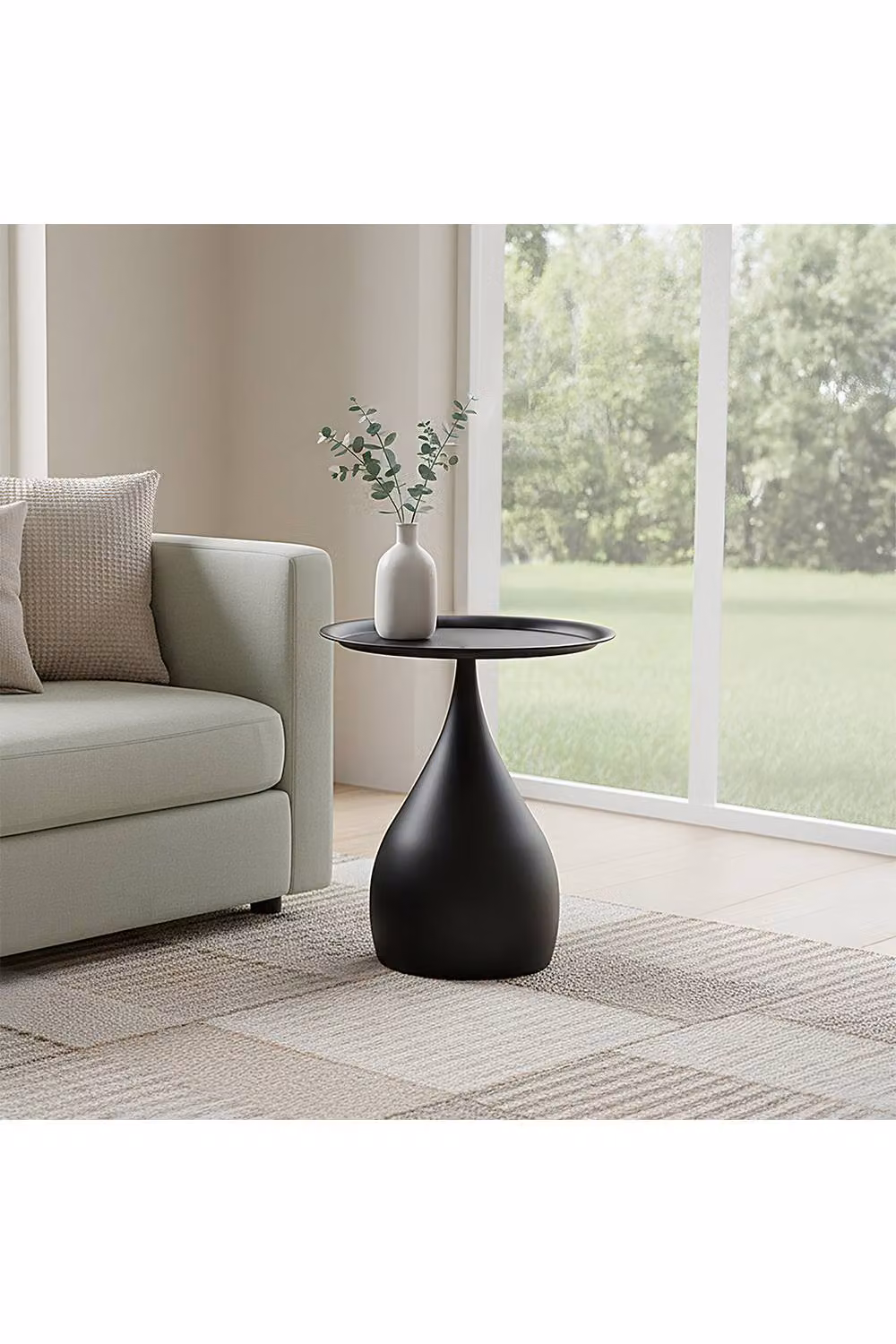 Living and Home Modern Minimalist Round Matt Black Metal Side Table – 2