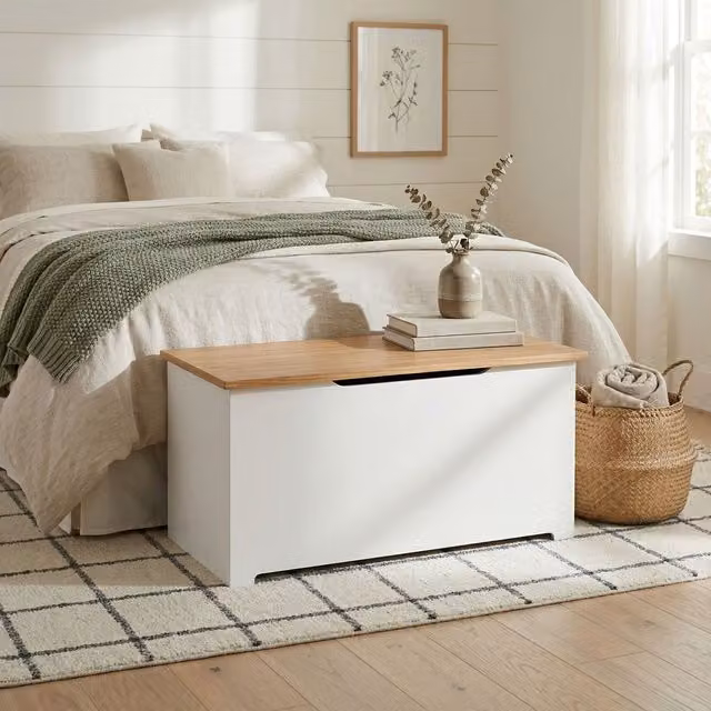 Core Colorado White and Oak Wood Blanket Box