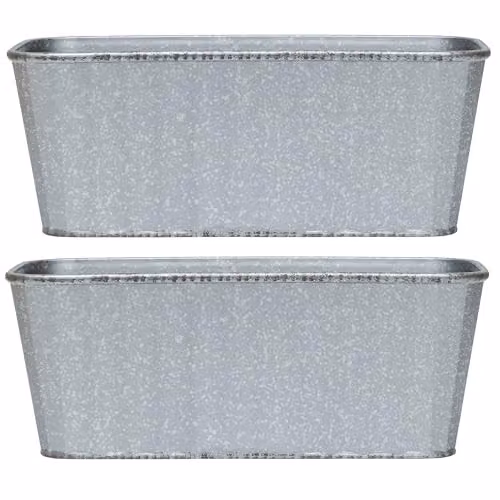 Garden Gear Silver Steel Effect Metal Trough Planter, W: 38 cm, D: 17 cm, H: 15 cm, Pack of 2