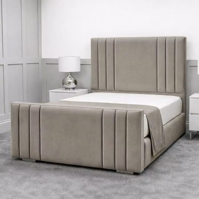 Living Comfort Bedz Canberra Upholstered Gas Lift Storage Bed in Light Grey, Size: Double (140 x 200 cm)