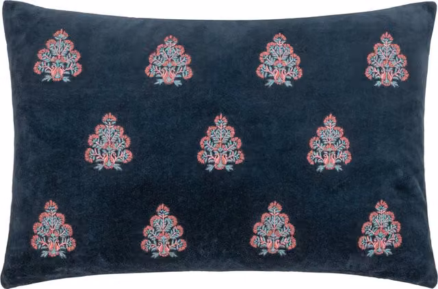 Paoletti 1973 Rennes Embroidered Floral Cushion in Navy Blue with Feather Filling