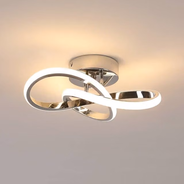 Pheashine Chrome Loop LED Ceiling Light, 30W, 3000K Warm White, Silver Aluminium, W/D/H: 30 x 30 x 10 cm