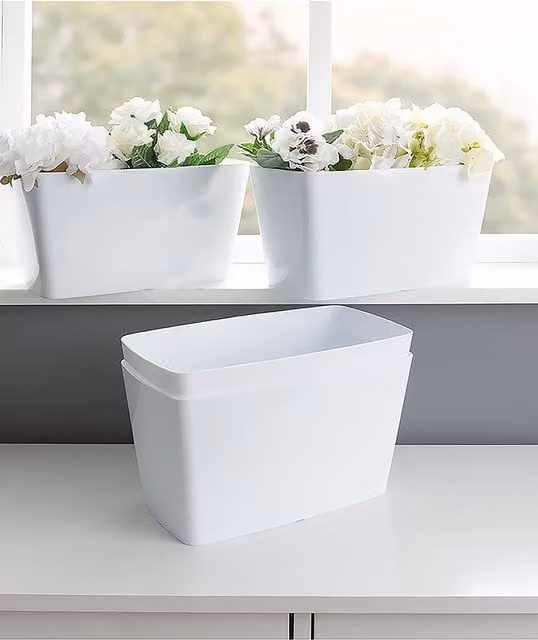 Wham Studio Set of 4 Rectangular Plastic Planter Troughs in White, 30cm
