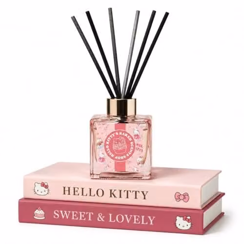 Hello Kitty Strawberry Cupcake Scented Reed Diffuser in Pink with Decorative Glass Bottle and 6 Reeds