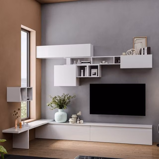 Decorotika Burgos Wall Mounted Entertainment Center in High Gloss White