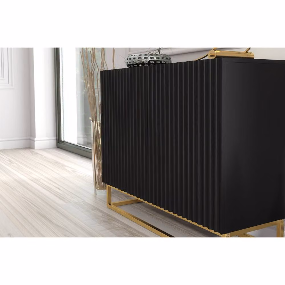 Creative Furniture Ripple Sideboard in Black with Fluted Doors, W: 100 cm, H: 80 cm, D: 35 cm – 3