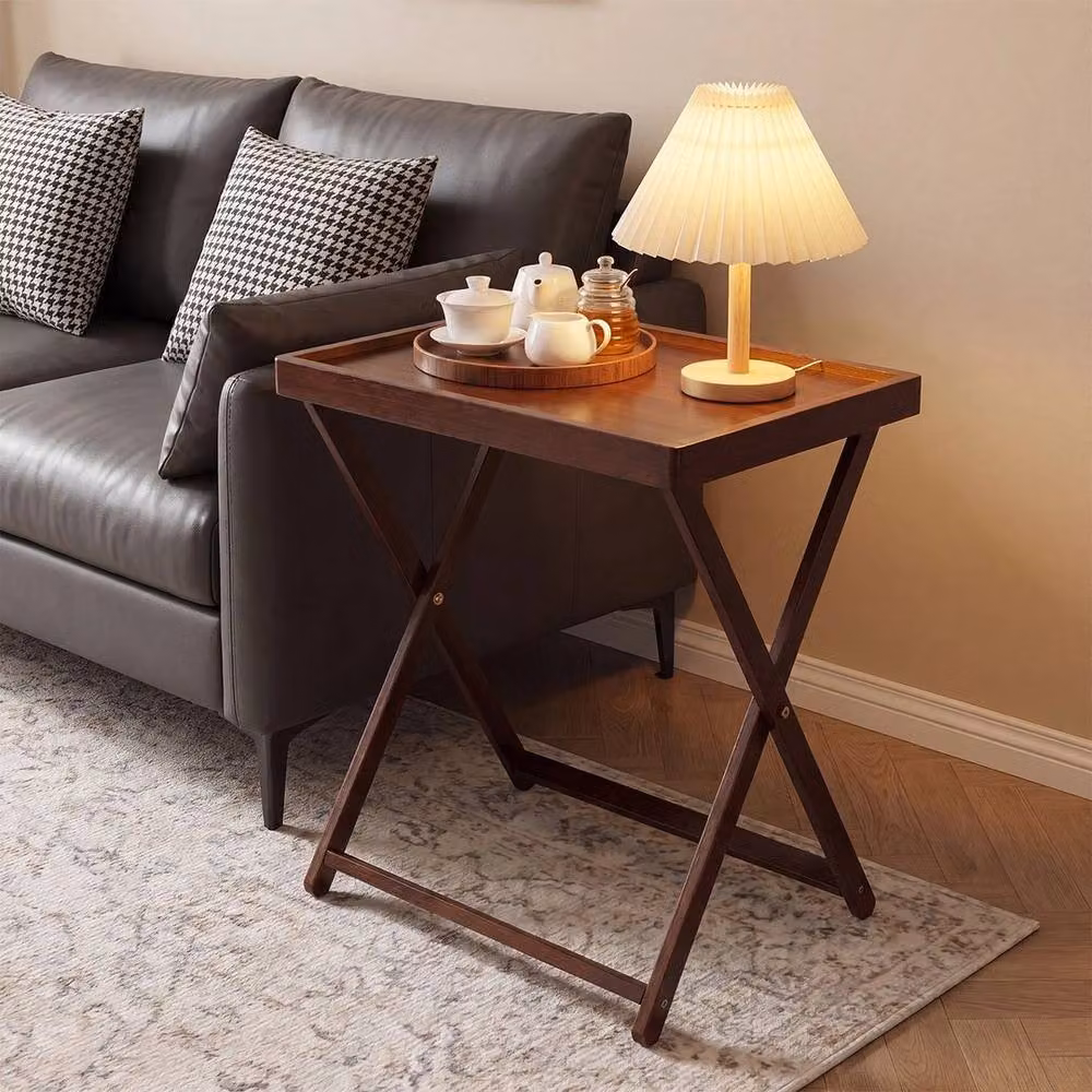 KORVIXA Folding Side Table and TV Tray in Brown, W/D/H: 100 x 100 x 44 cm – 3