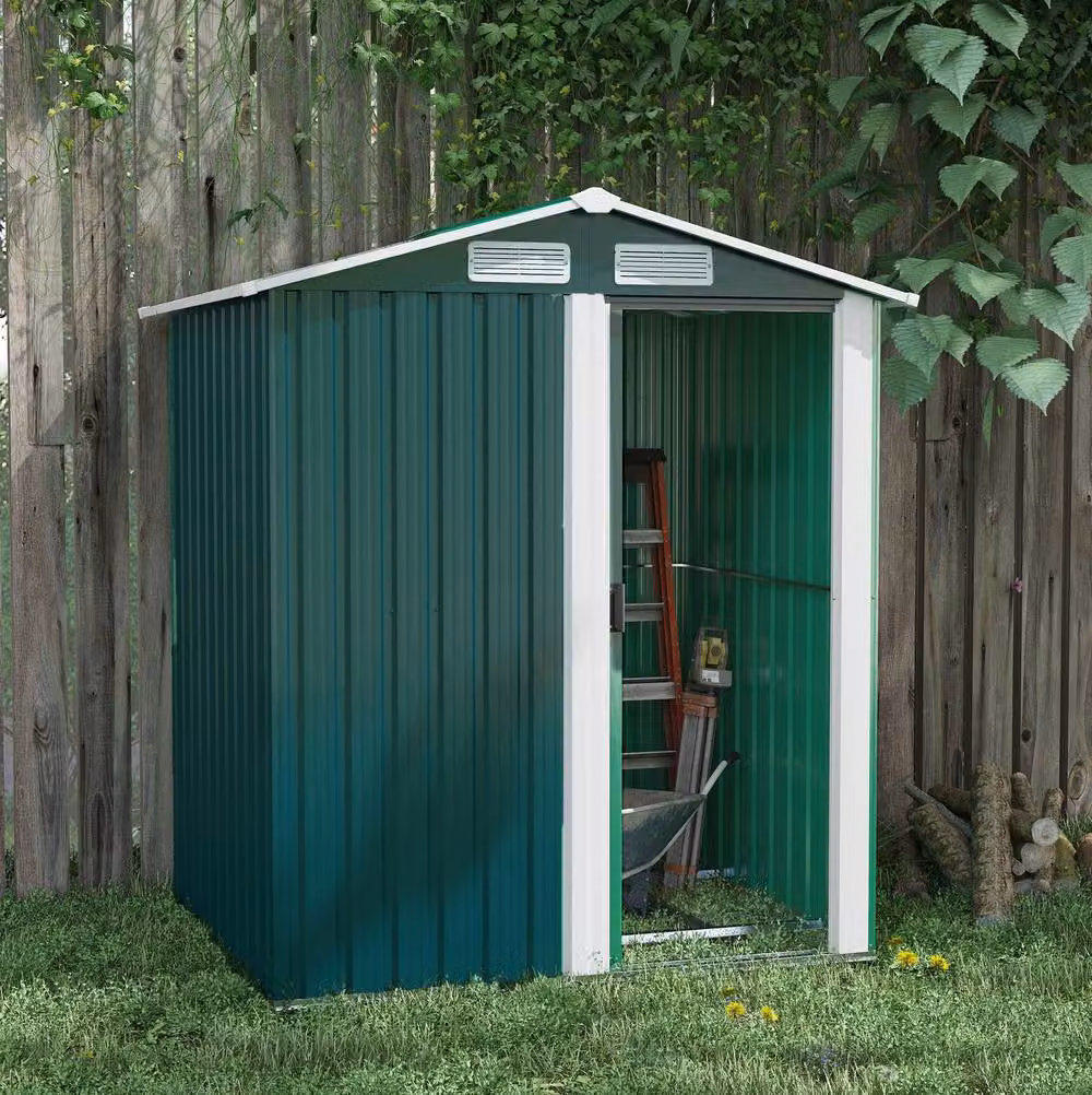 STILVORA Green Steel Garden Shed with Sliding Door and Window, W/D/H: 152 x 132 x 188 cm – 1