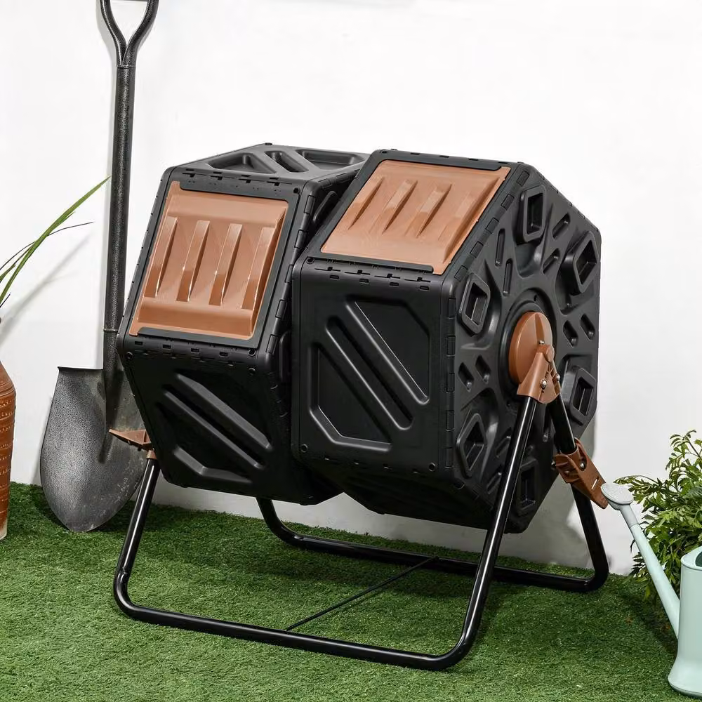 STILVORA Double Chamber Rotating Compost Bin with Flip Lid in Black – 3