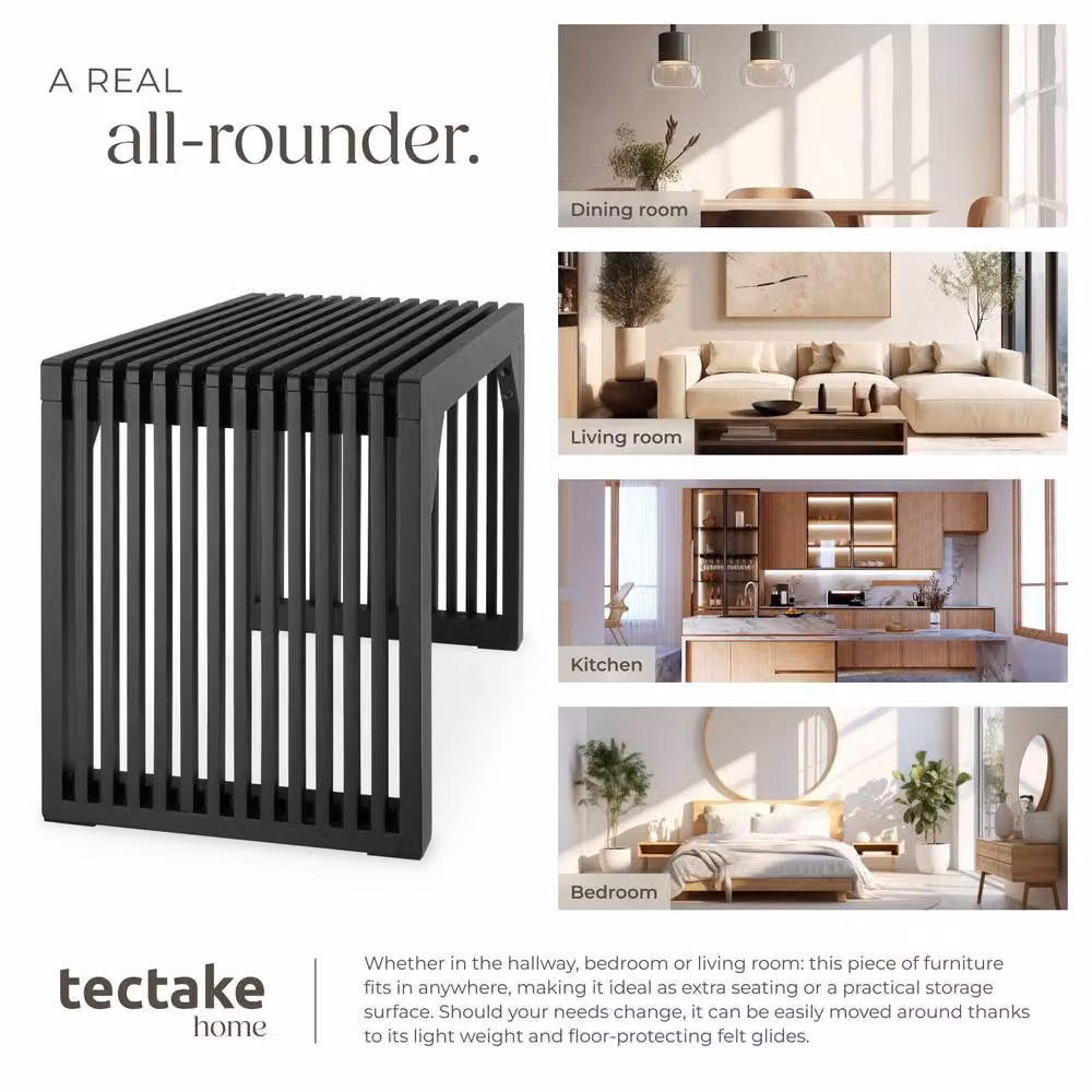 tectake Ribb Large Slatted Stool or Bench in Black with Bamboo Wood Design and 350 kg Weight Capacity – 7
