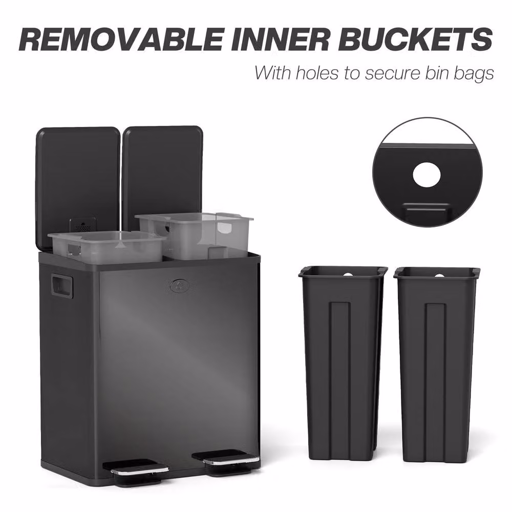 STILVORA Dual Compartment Kitchen Bin with Pedal Lid, 40L, Black – 8
