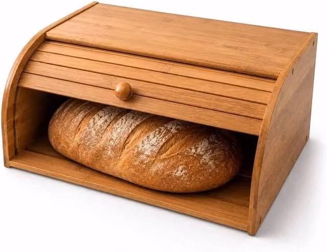 FLAVORA Bamboo Roll Top Bread Bin in Natural Beige and Sand