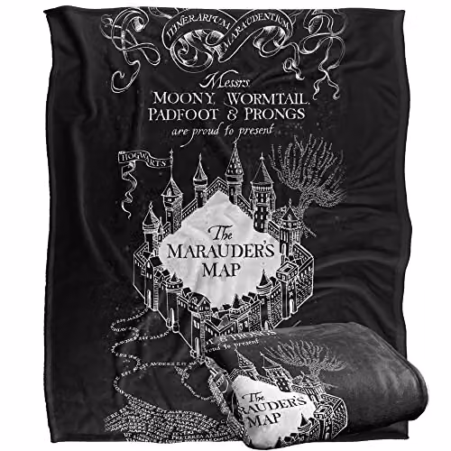 Warner Brothers Harry Potter Black and White Map Fleece Throw Blanket W/D/H: 152 x 127 cm