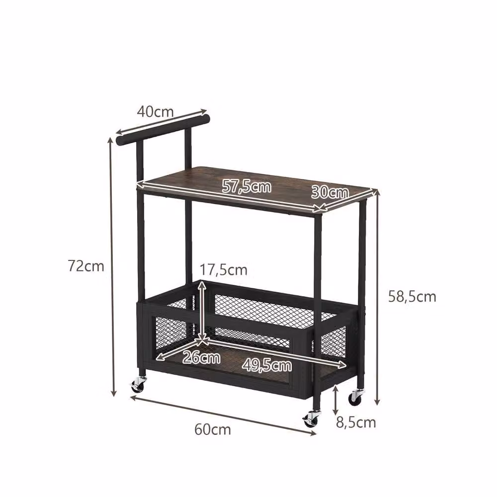 KORVIXA 2-Tier Industrial Metal Sofa Side Table with Open Shelf and Mesh Basket, Black, W/D/H: 100 x 100 x 72 cm – 2