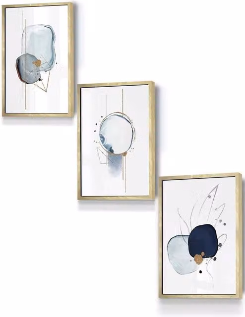 ARTZE Abstract Blue Winter Moods Angel Framed Wall Art in Gold, W: 33 cm, H: 45 cm, D: 0.2 cm