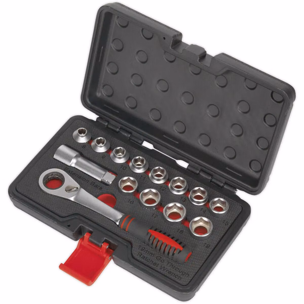 Loops 14pc Low Profile Go-Through Socket Set with 3/4 inch Metric Square Drive Ratchet Handle in Silver and Multicolour – 4