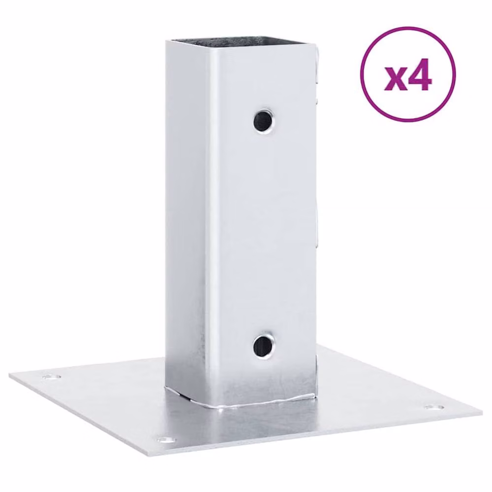Berkfield Home Galvanised Steel Square Post Bases, Silver, 4 Pack, 46 x 46 mm – 2