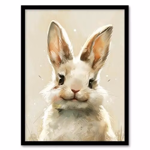 Artery8 Happy Smiling Bunny Rabbit Framed Wall Art Print for Nursery and Kids Bedroom, W: 21.0 cm, H: 29.7 cm