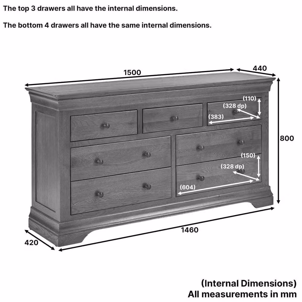 FORGEVIO French Louis Style Oak Chest of Drawers, Wide 3 over 4 Design in Brown – 2