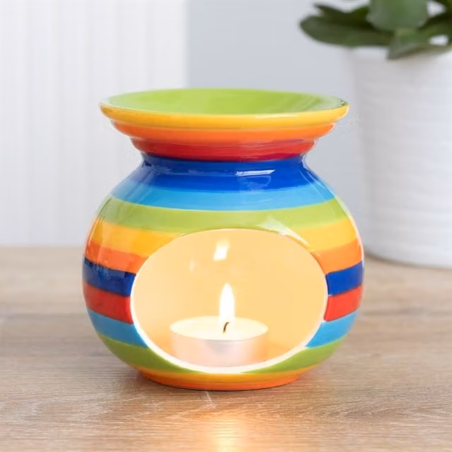 KDMK Rainbow Stripe Ceramic Fragrance Oil Burner in Green and Multicolour