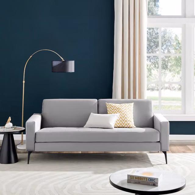 FurnitureboxUK Ralph Modern Grey Velvet Upholstered 3 Seater Sofa with Scatter Cushions