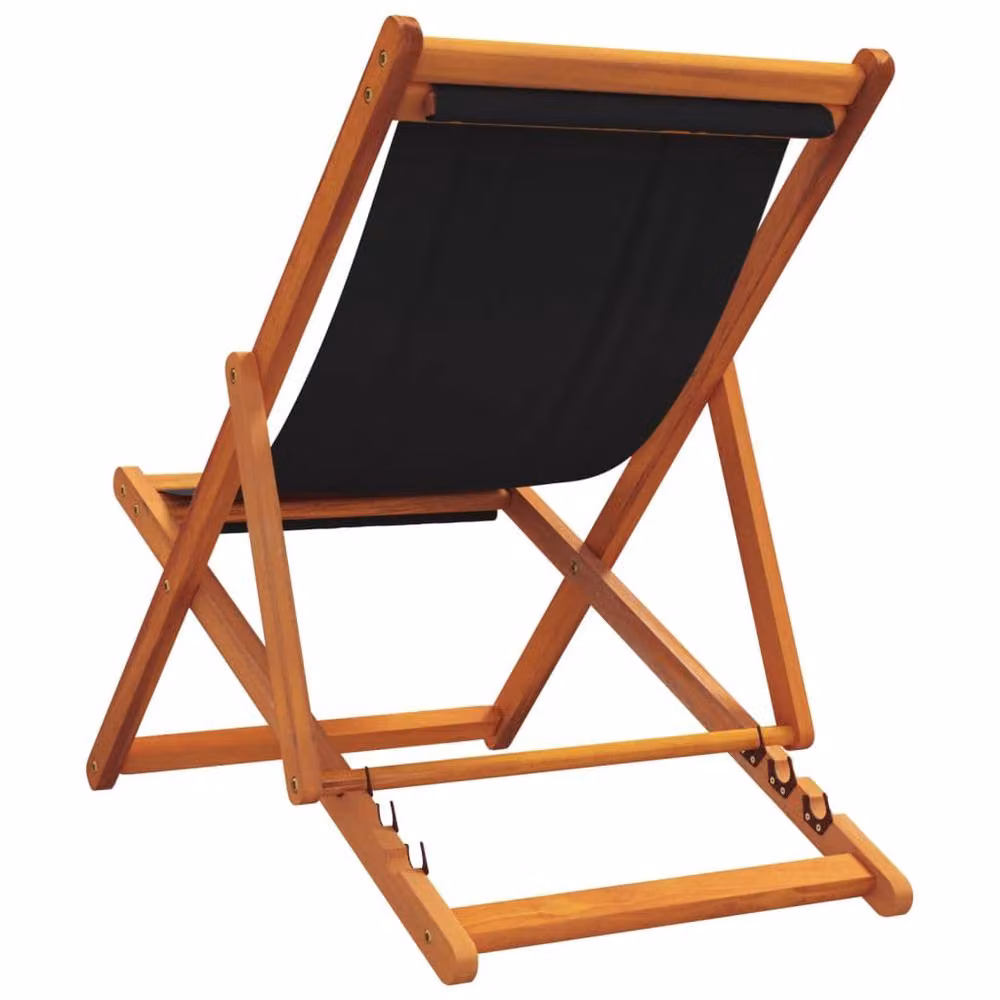 Berkfield Home Set of 2 Folding Beach Chairs in Black UV-Resistant Fabric with Treated Hardwood Frame – 4