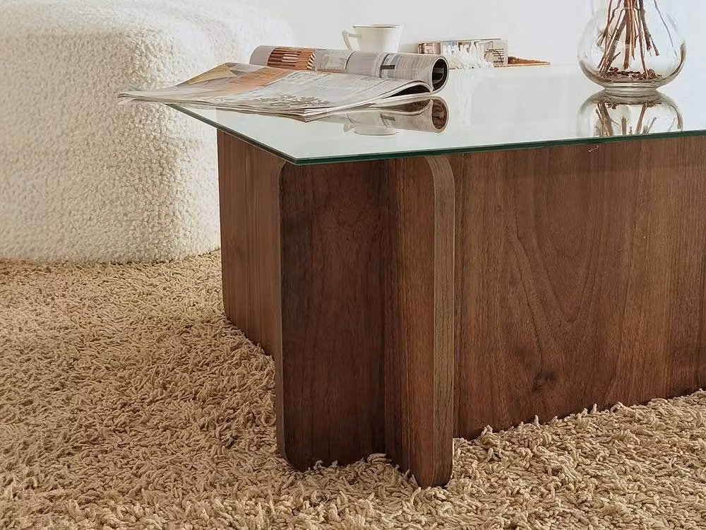Vente-unique AZRA Modern Rectangular Tempered Glass Coffee Table in Transparent and Natural – 3