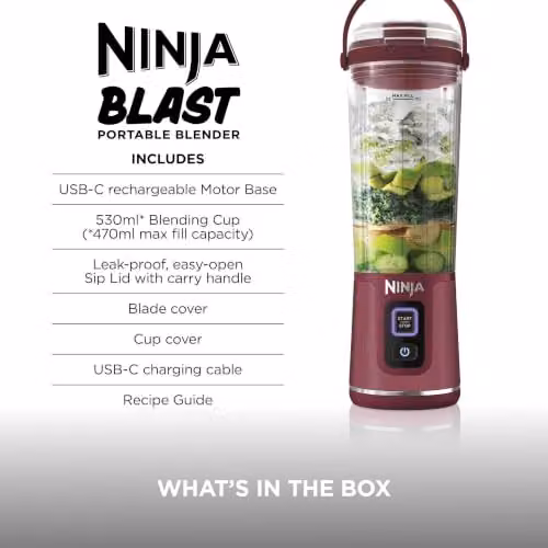 Ninja Blast Cordless Portable Blender in Red, 0.53 l – 11
