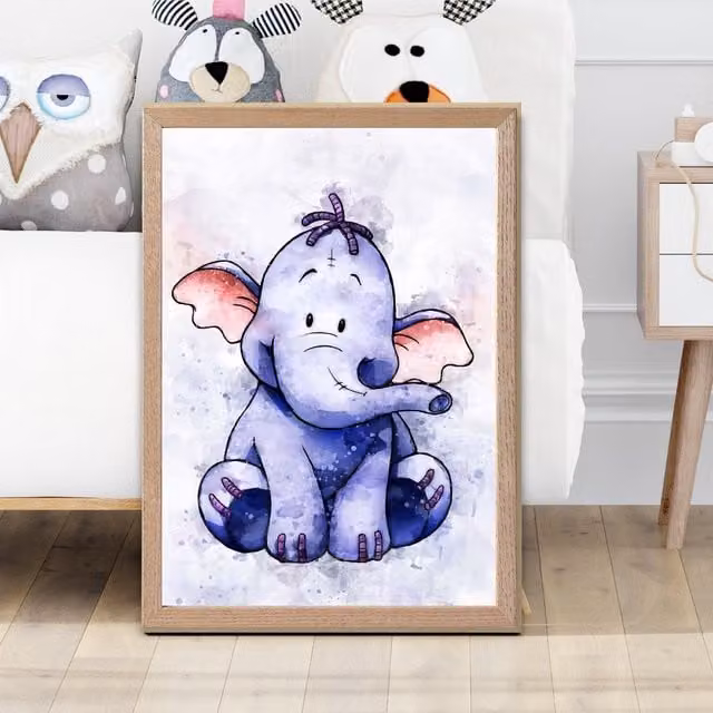 ARTZE Heffalump Watercolour Winnie the Pooh Art Print with Oak Frame, Purple, A3 – 1