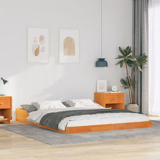 Berkfield Home Waxed Brown Solid Pine Wood Bed, W/D/H: 210 x 140 cm – 1