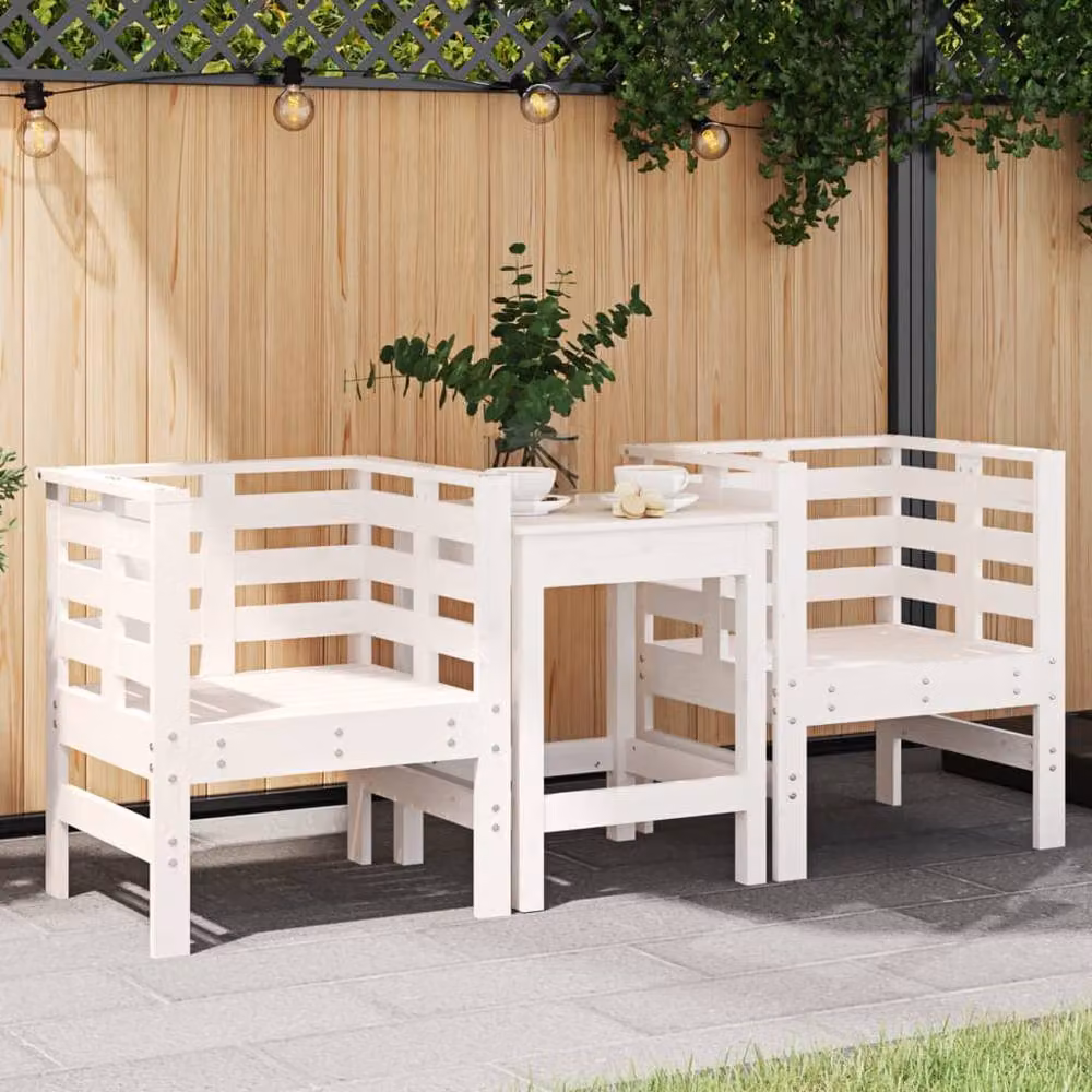 Berkfield Home Set of 2 White Rustic Solid Wood Pine Garden Chairs, W: 53 cm, D: 53 cm, H: 71 cm – 2