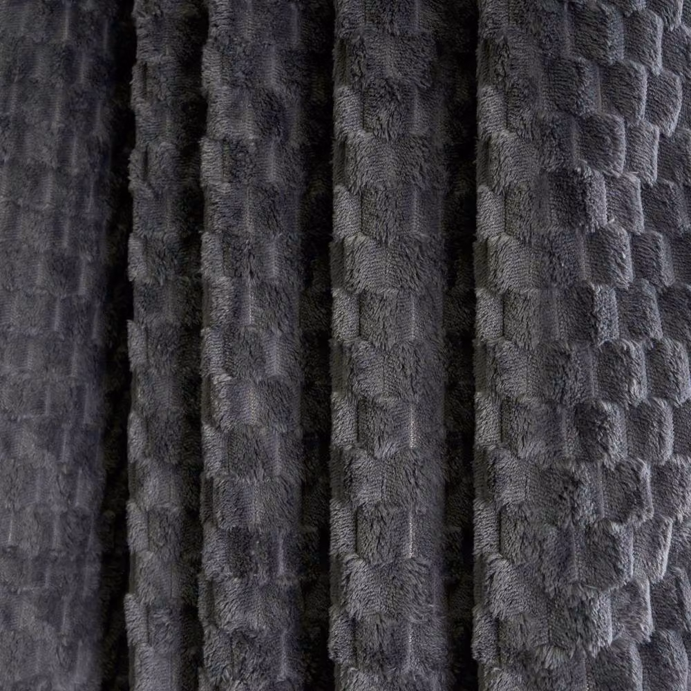 OHS Waffle Fleece Thermal Blackout Eyelet Curtains in Anthracite Grey, Width: 229 cm, Drop: 229 cm – 2