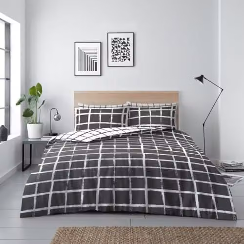 GC GAVENO CAVAILIA Reversible Double Duvet Cover and Pillowcase Set, Checked Pattern, W/D/H: 200 x 200 cm and 50 x 75 cm