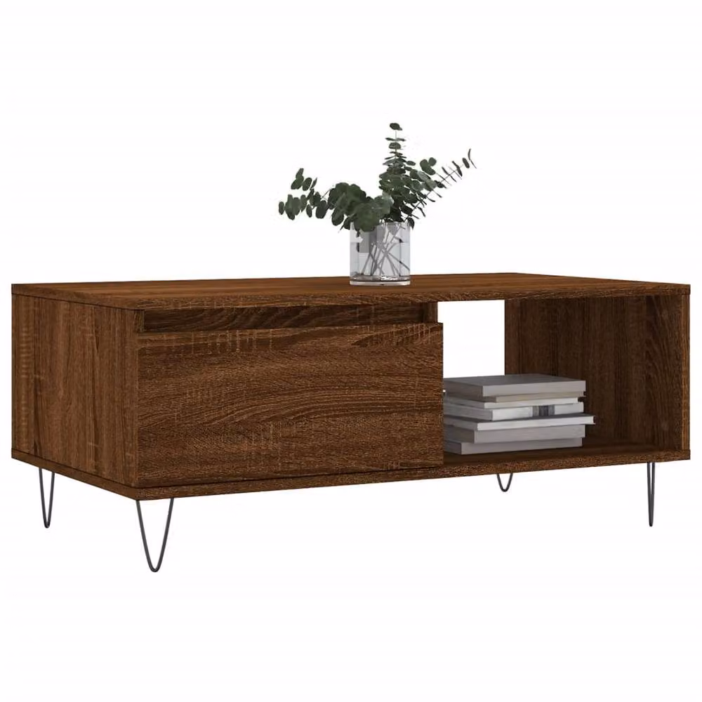 Berkfield Home Modern Rectangular Coffee Table in Brown Oak, W/D/H: 90 x 50 x 36.5 cm – 3