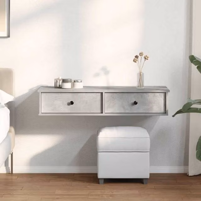 Berkfield Home Wall Mounted Shelf with Drawers in Concrete Grey, W/D/H: 100 x 37.5 x 19 cm
