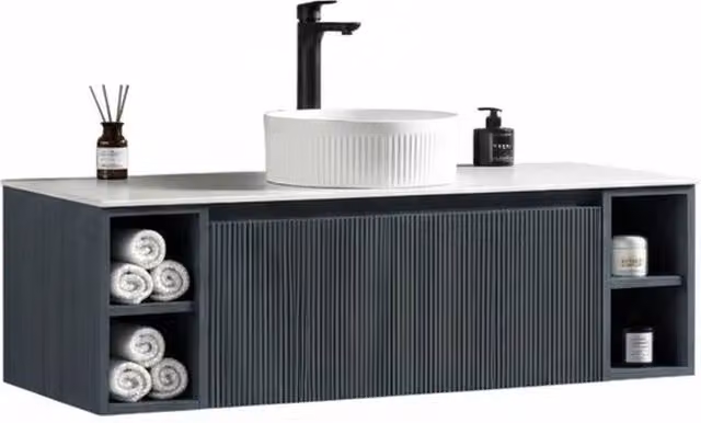 Bathroom Kingdom Flauto Midnight Wall Hung Vanity Drawer Basin in Blue