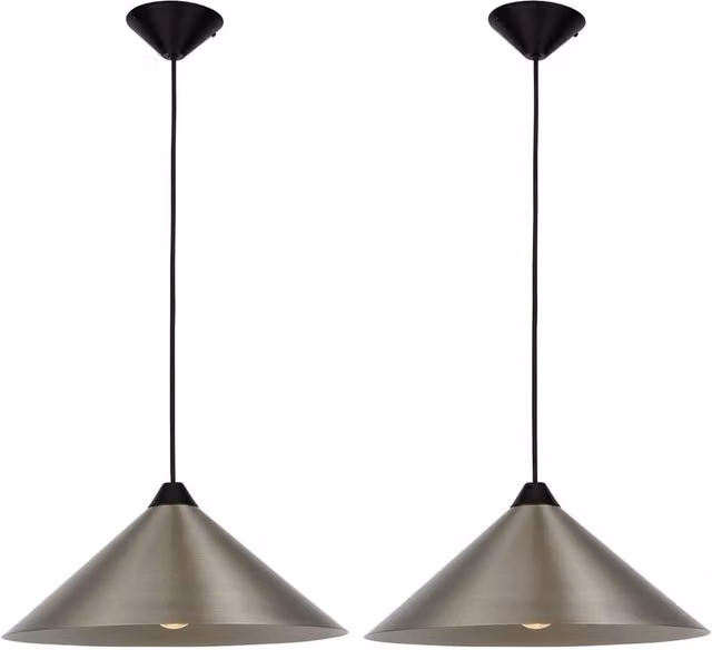 First Choice Lighting Fontana Set of 2 Silver Brushed Chrome Metal Ceiling Pendants, Diameter: 40 cm