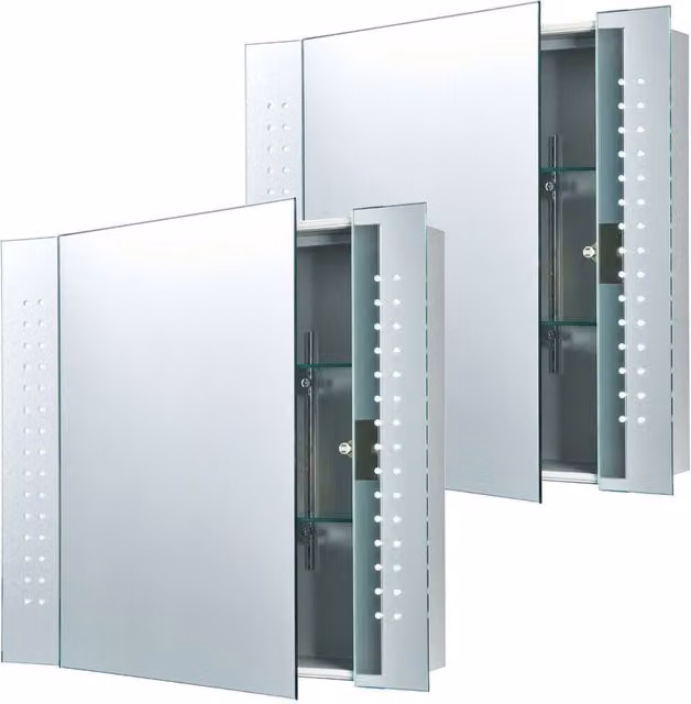 Loops 2 Pack IP44 LED Bathroom Mirror Cabinet in Silver, W/H: 60 x 65 cm with IR Switch