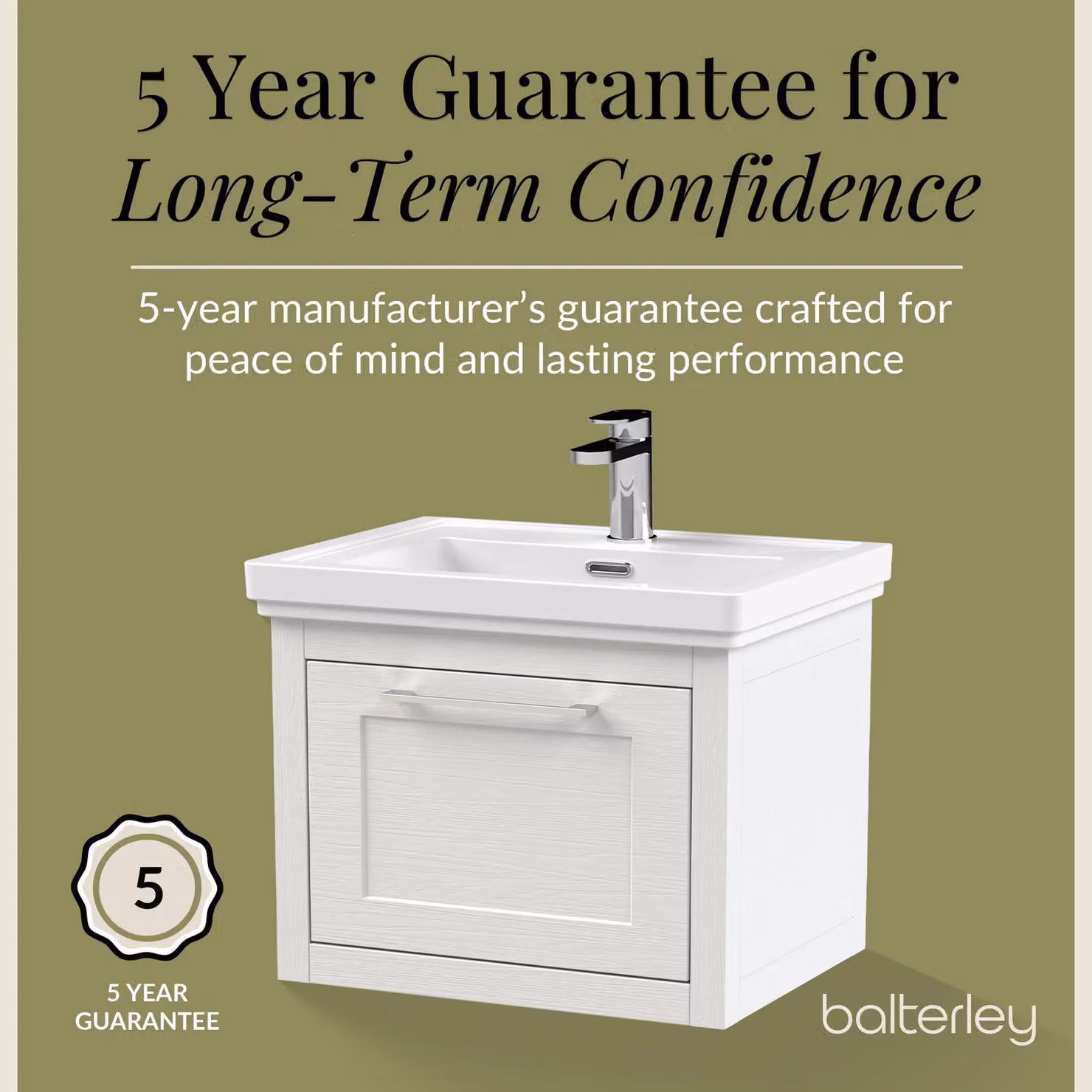 Balterley Wall Hung 1 Drawer Vanity Unit and Fireclay Basin, White, W: 60 cm – 4