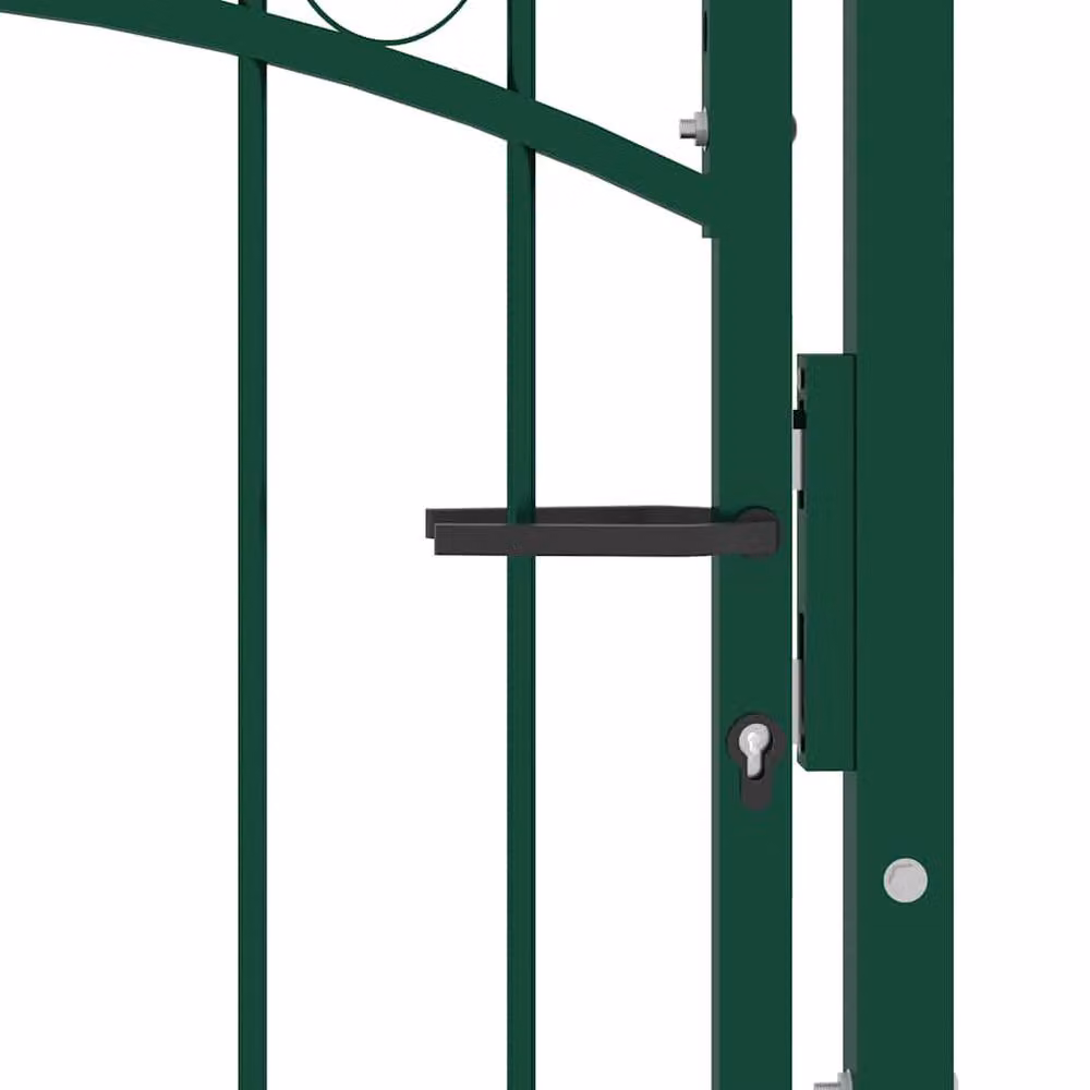 Berkfield Home Sturdy Steel In-Ground Fence Gate with Spikes, Green, W: 100 cm x H: 102 cm – 2