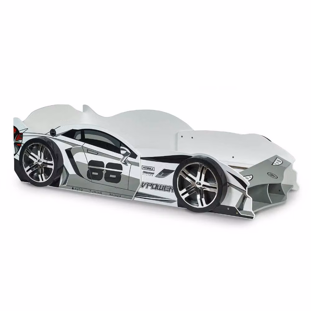 Cheshire Stream Race Car Bed in White and Grey High Gloss, Small Single, W/D/H: 90 x 190 cm – 2