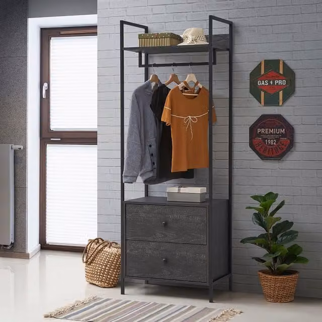 Timber Art Design Zahra Open Wardrobe with Two Drawers in Black