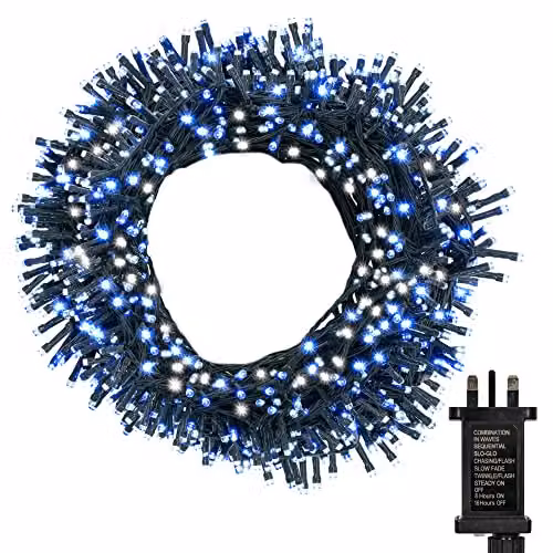 Globrite Blue and White LED String Fairy Lights with Remote Control and Timer, 1000 LED, 100m – 10